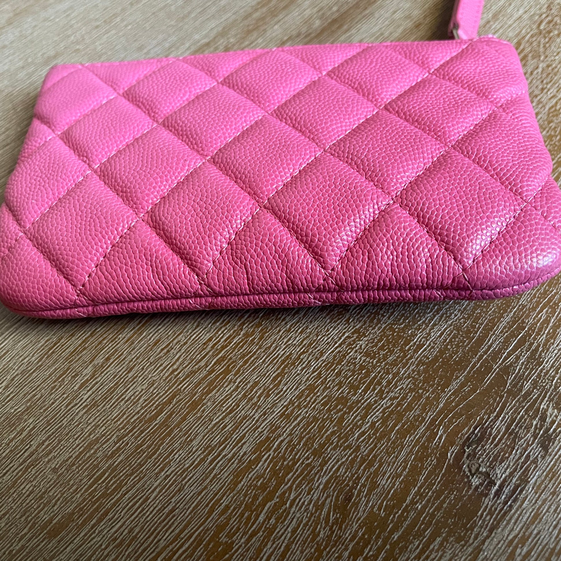 Chanel Pink Caviar Quilted Small Cosmetic Case with Gold Hardware