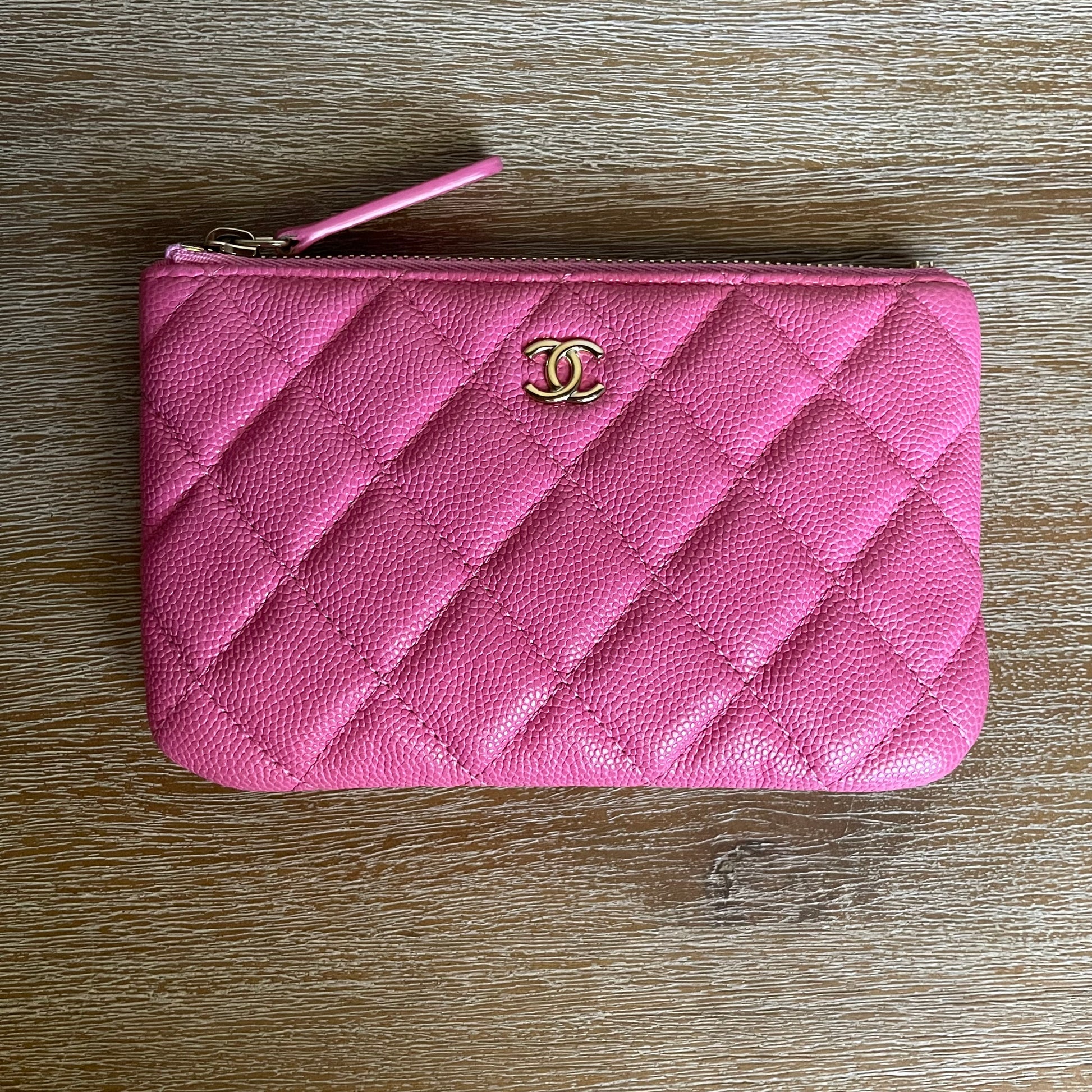 CHANEL Caviar Quilted Medium Curvy Pouch Cosmetic Case Light Pink