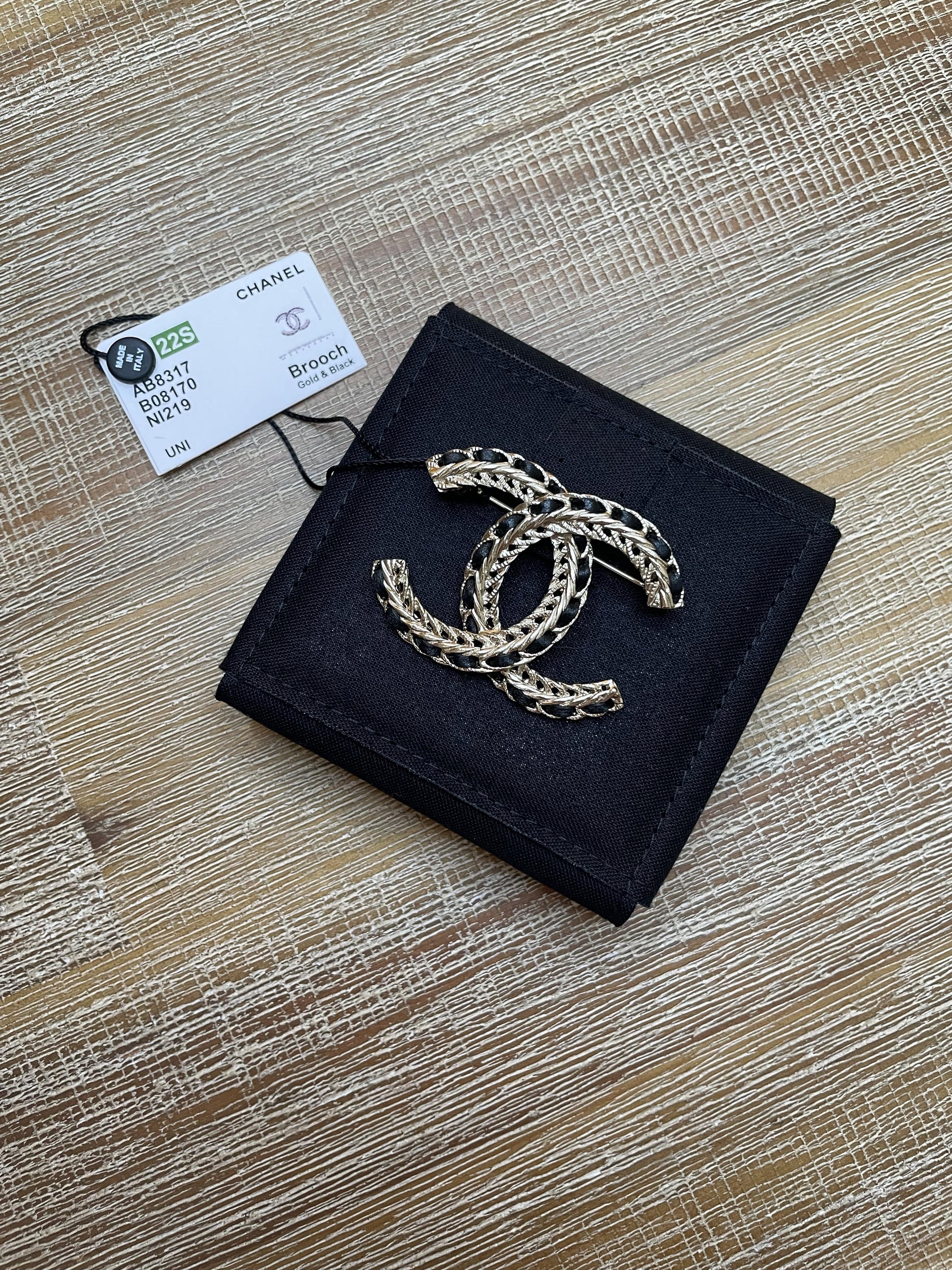 Chanel CC Metal & Leather Brooch